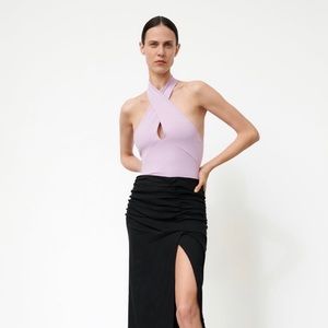 Zara Lilac Lavender Criss Cross Halter Bodysuit Size S NWT
